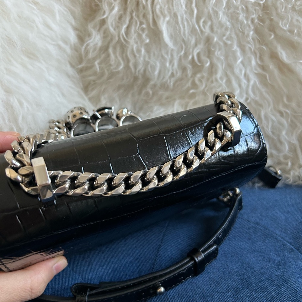 Alexander McQueen Mini Jewelled Croc Embossed Leather Shoulder Bag - Picture 6 of 9